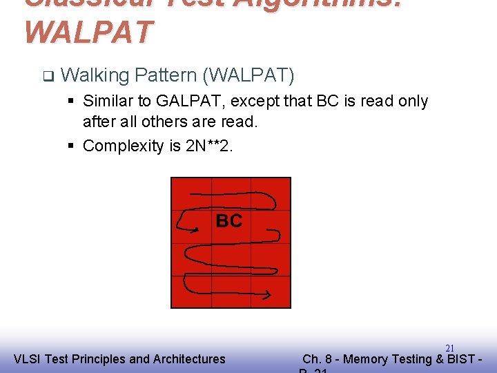Classical Test Algorithms: WALPAT q Walking Pattern (WALPAT) § Similar to GALPAT, except that
