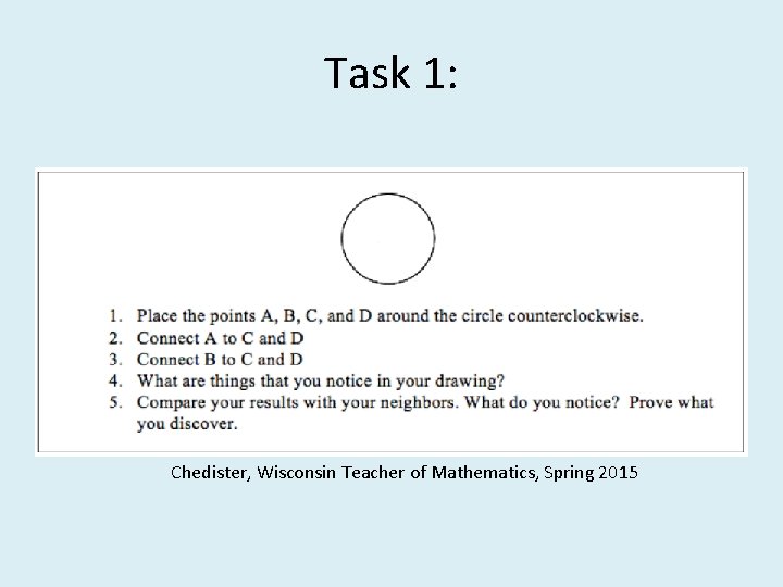 Task 1: Chedister, Wisconsin Teacher of Mathematics, Spring 2015 