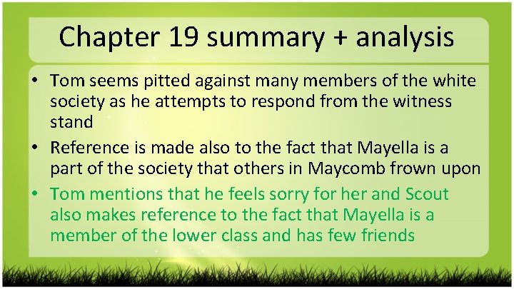 Chapter 19 summary + analysis • Tom seems pitted against many members of the