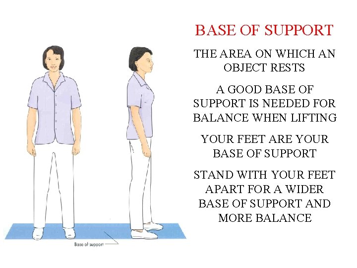 BASE OF SUPPORT THE AREA ON WHICH AN OBJECT RESTS A GOOD BASE OF