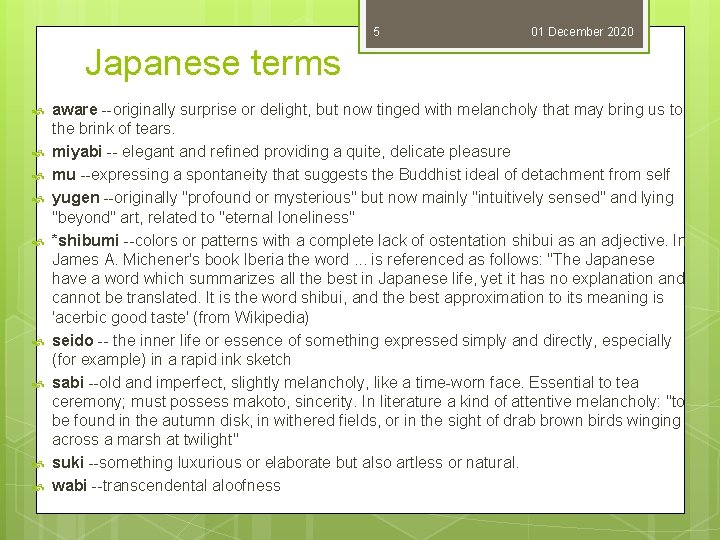 5 01 December 2020 Japanese terms aware --originally surprise or delight, but now tinged