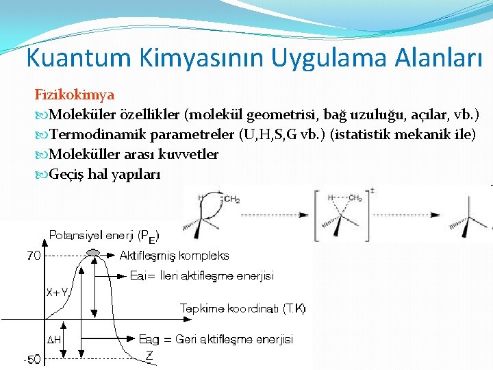 Kuantum Kimyasının Uygulama Alanları Fizikokimya Moleküler özellikler (molekül geometrisi, bağ uzuluğu, açılar, vb. )