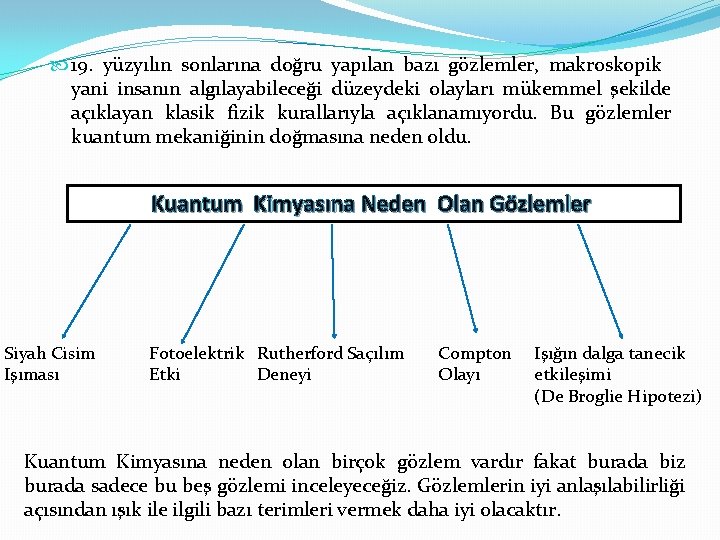  19. yüzyılın sonlarına doğru yapılan bazı gözlemler, makroskopik yani insanın algılayabileceği düzeydeki olayları