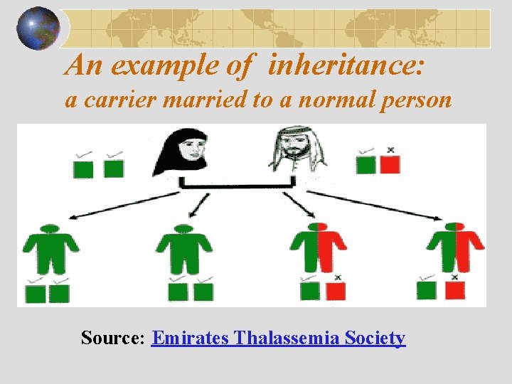 An example of inheritance: a carrier married to a normal person Source: Emirates Thalassemia