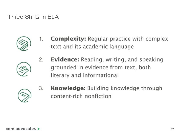 Three Shifts in ELA 27 