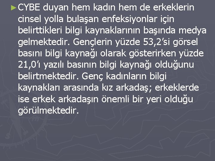 ► CYBE duyan hem kadın hem de erkeklerin cinsel yolla bulaşan enfeksiyonlar için belirttikleri