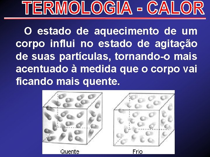  O estado de aquecimento de um corpo influi no estado de agitação de