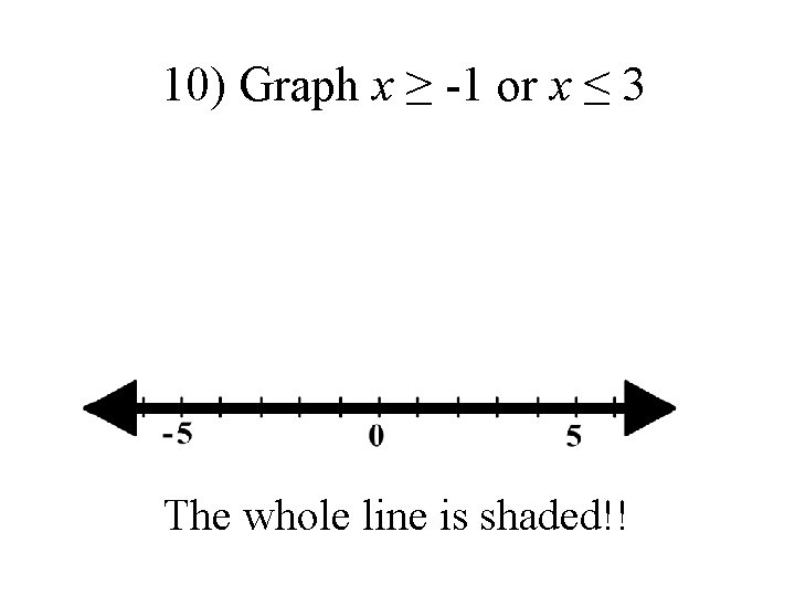 10) Graph x ≥ -1 or x ≤ 3 The whole line is shaded!!