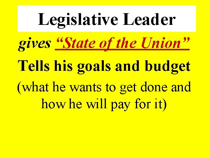 Legislative Leader gives “State of the Union” Tells his goals and budget (what he
