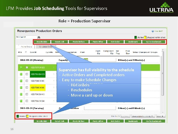 LFM Provides Job Scheduling Tools for Supervisors Role = Production Supervisor - Production orders