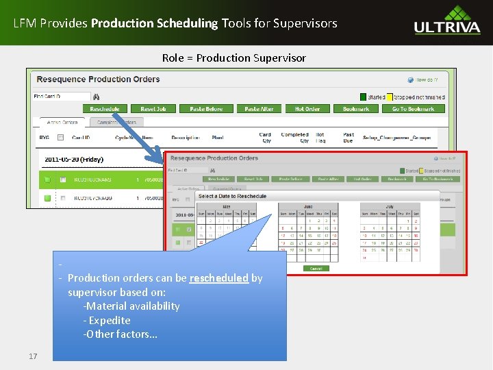 LFM Provides Production Scheduling Tools for Supervisors Role = Production Supervisor - Production orders