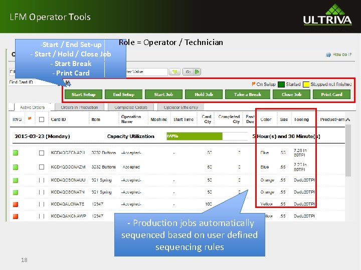 LFM Operator Tools Role = Operator / Technician -Start / End Set-up - Start