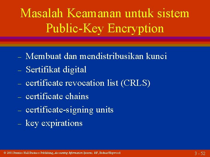 Masalah Keamanan untuk sistem Public-Key Encryption – – – Membuat dan mendistribusikan kunci Sertifikat