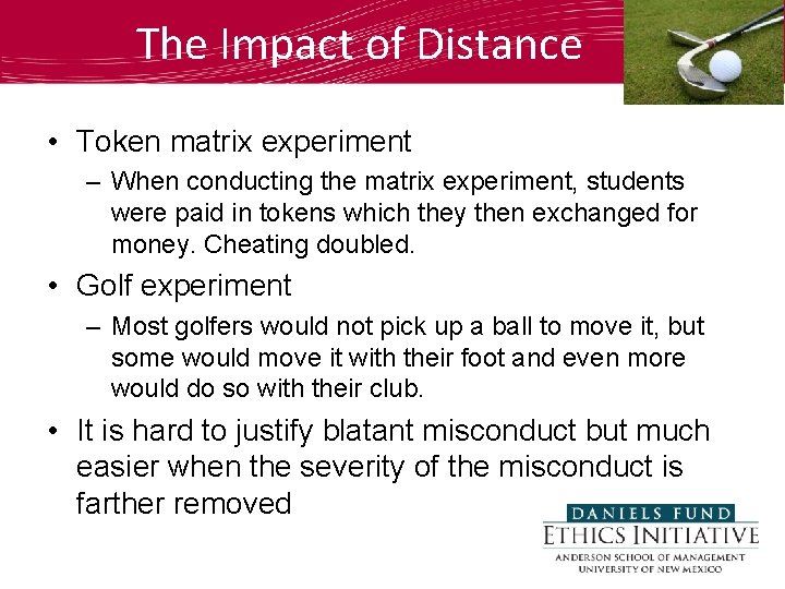 The Impact of Distance • Token matrix experiment – When conducting the matrix experiment,