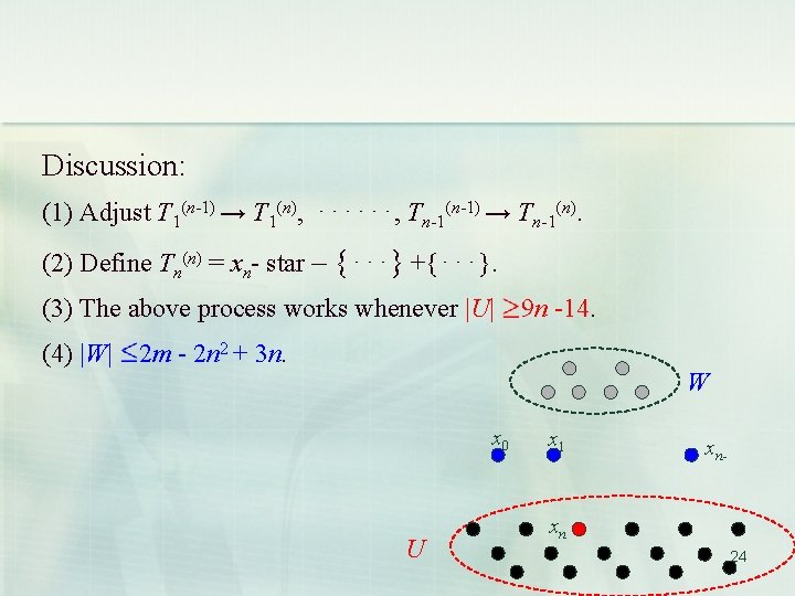 Discussion: (1) Adjust T 1(n-1) → T 1(n), ⋅⋅⋅⋅⋅⋅, Tn-1(n-1) → Tn-1(n). (2) Define