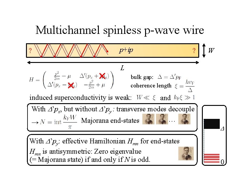 Multichannel spinless p-wave wire ? p+ip ? W L bulk gap: coherence length induced