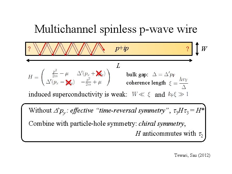 Multichannel spinless p-wave wire ? p+ip ? W L bulk gap: coherence length induced