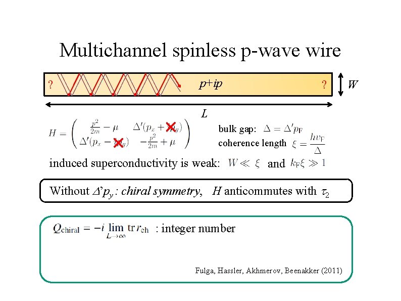 Multichannel spinless p-wave wire ? p+ip ? L bulk gap: coherence length induced superconductivity