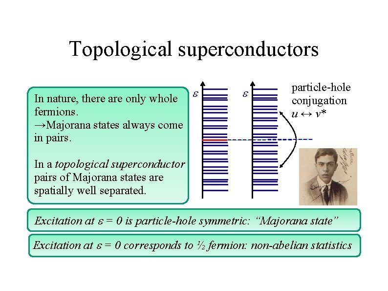Topological superconductors In nature, there are only whole fermions. →Majorana states always come in
