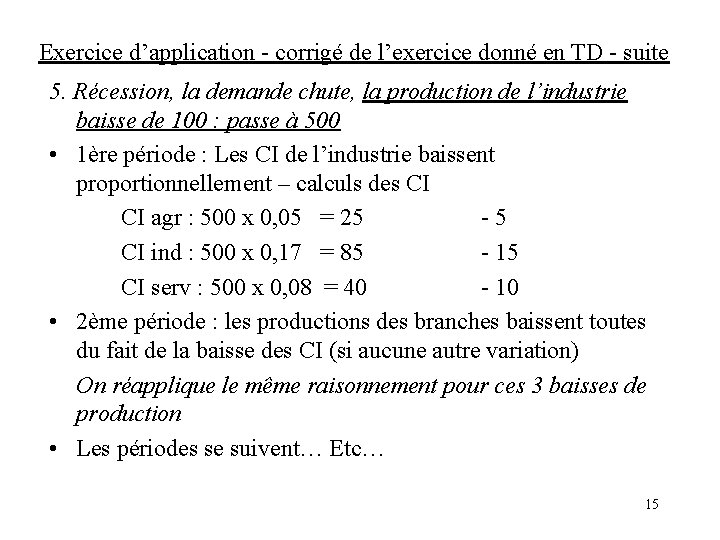 Exercice d’application - corrigé de l’exercice donné en TD - suite 5. Récession, la