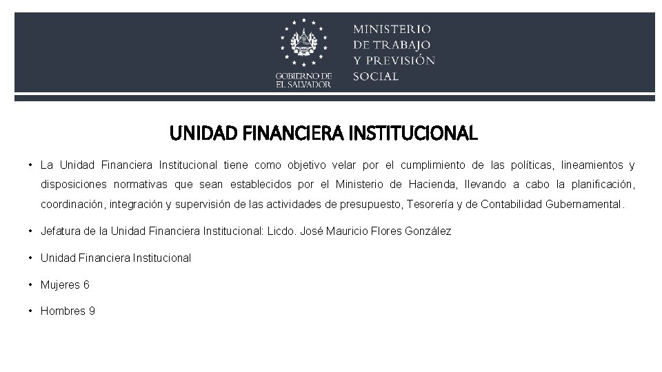 UNIDAD FINANCIERA INSTITUCIONAL • La Unidad Financiera Institucional tiene como objetivo velar por el