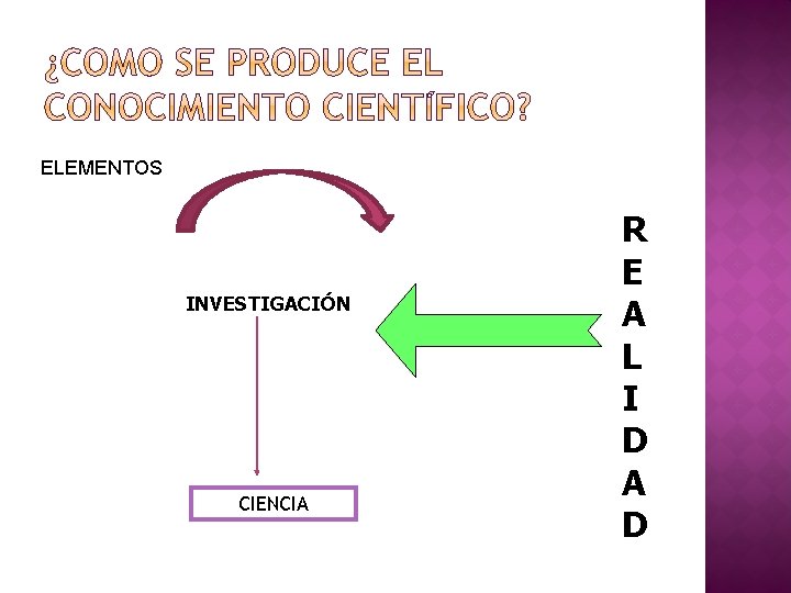 ELEMENTOS INVESTIGACIÓN CIENCIA R E A L I D A D 