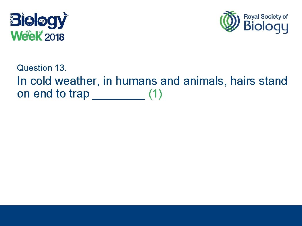 Question 13. In cold weather, in humans and animals, hairs stand on end to