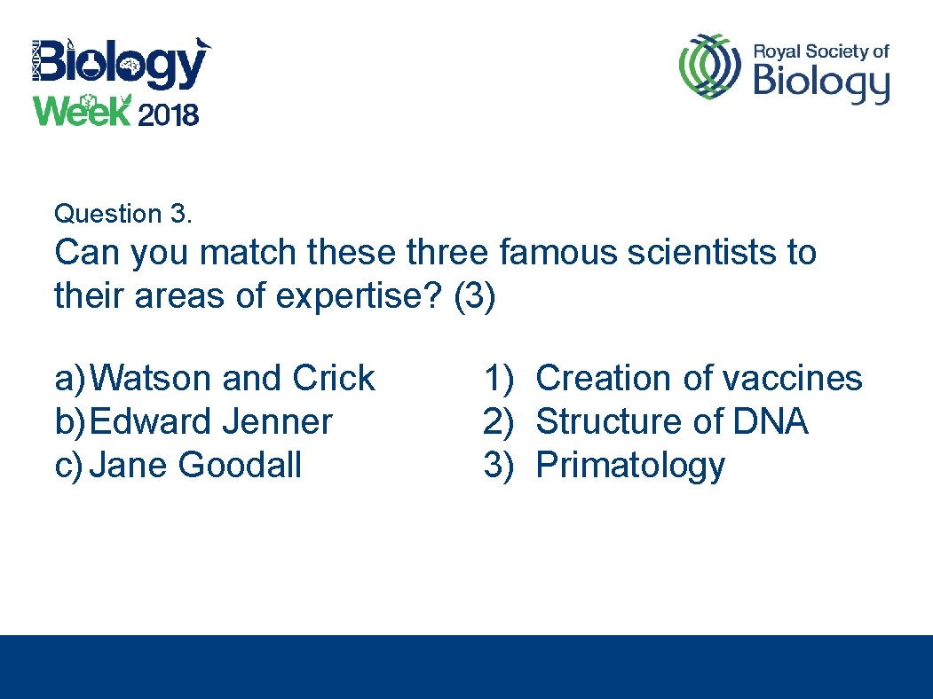 Question 3. Can you match these three famous scientists to their areas of expertise?