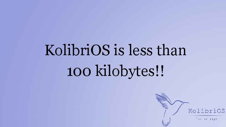 Kolibri. OS is less than 100 kilobytes!! 