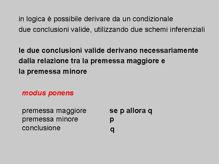 in logica è possibile derivare da un condizionale due conclusioni valide, utilizzando due schemi