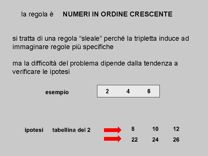 la regola è NUMERI IN ORDINE CRESCENTE si tratta di una regola “sleale” perché