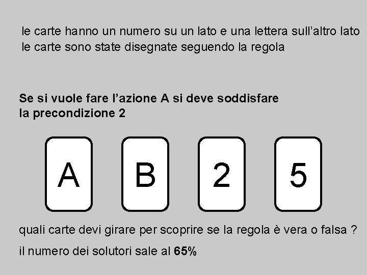 le carte hanno un numero su un lato e una lettera sull’altro lato le