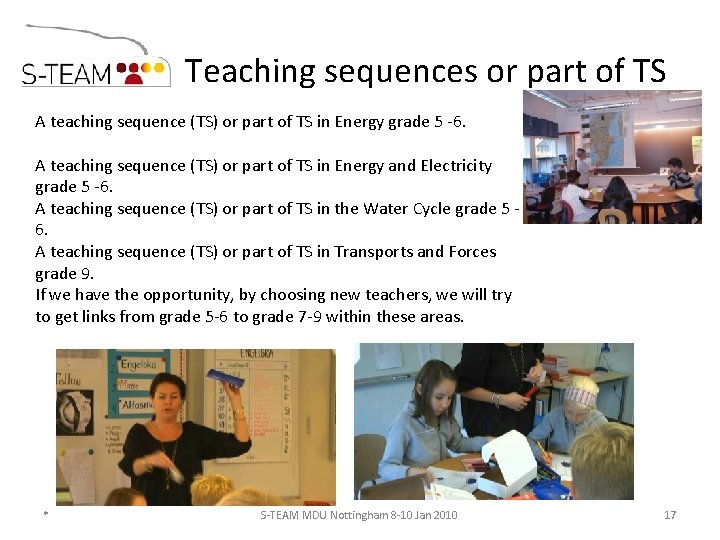 Teaching sequences or part of TS A teaching sequence (TS) or part of TS