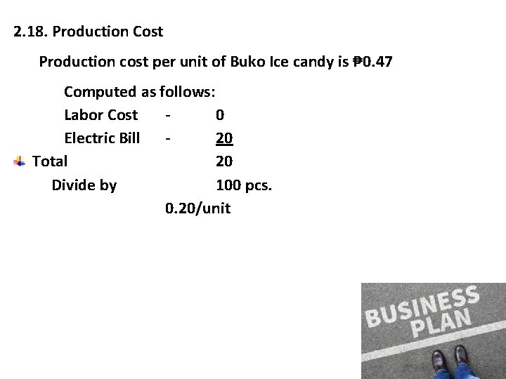 2. 18. Production Cost Production cost per unit of Buko Ice candy is ₱