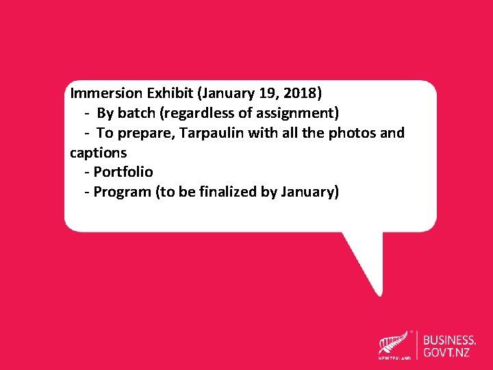 Immersion Exhibit (January 19, 2018) - By batch (regardless of assignment) - To prepare,