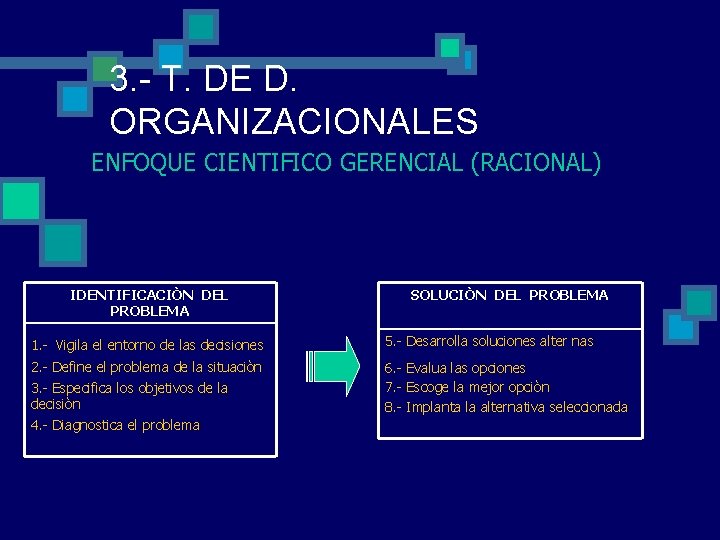 3. - T. DE D. ORGANIZACIONALES ENFOQUE CIENTIFICO GERENCIAL (RACIONAL) IDENTIFICACIÒN DEL PROBLEMA SOLUCIÒN 3. - T. DE D. ORGANIZACIONALES ENFOQUE CIENTIFICO GERENCIAL (RACIONAL) IDENTIFICACIÒN DEL PROBLEMA SOLUCIÒN