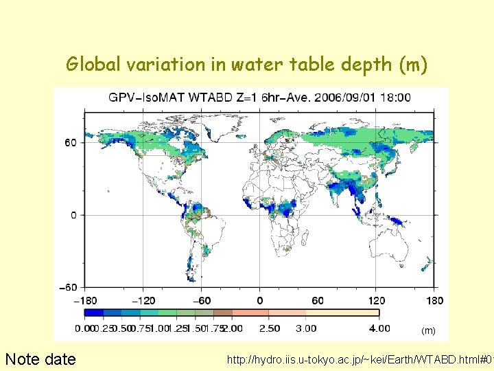 Global variation in water table depth (m) Note date http: //hydro. iis. u-tokyo. ac.