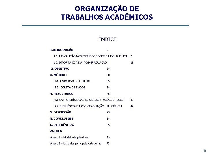 ORGANIZAÇÃO DE TRABALHOS ACADÊMICOS ÍNDICE 1. INTRODUÇÃO 5 1. 1 A EVOLUÇÃO NOS ESTUDOS