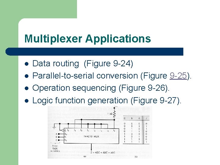 Multiplexer Applications l l Data routing (Figure 9 -24) Parallel-to-serial conversion (Figure 9 -25).