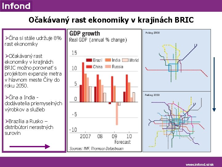 Očakávaný rast ekonomiky v krajinách BRIC ØČína si stále udržuje 8% rast ekonomiky ØOčakávaný