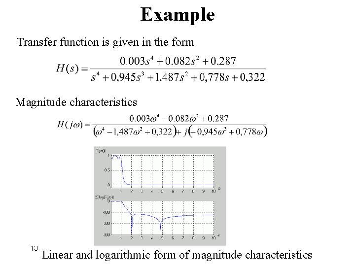 Example Transfer function is given in the form Magnitude characteristics 13 Linear and logarithmic