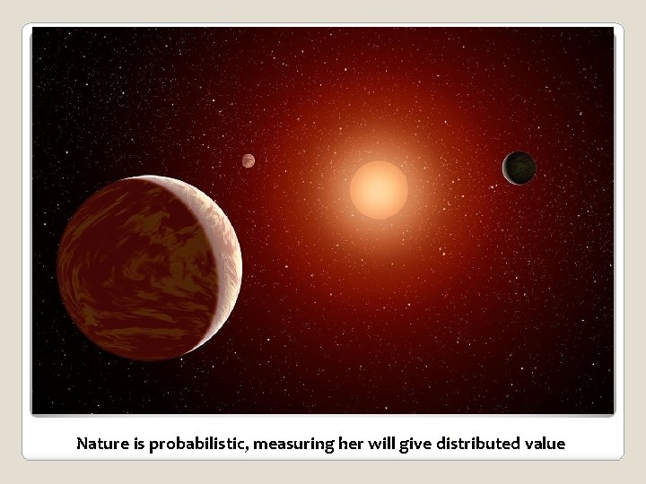 Nature is probabilistic, measuring her will give distributed value 