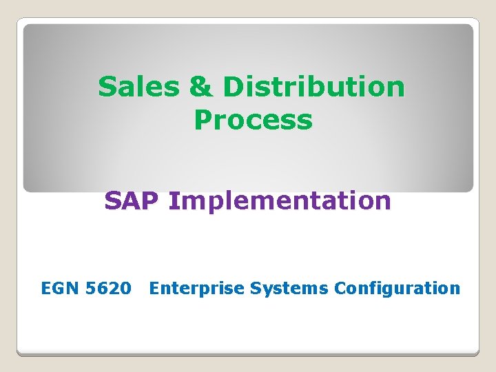 Sales & Distribution Process SAP Implementation EGN 5620 Enterprise Systems Configuration 