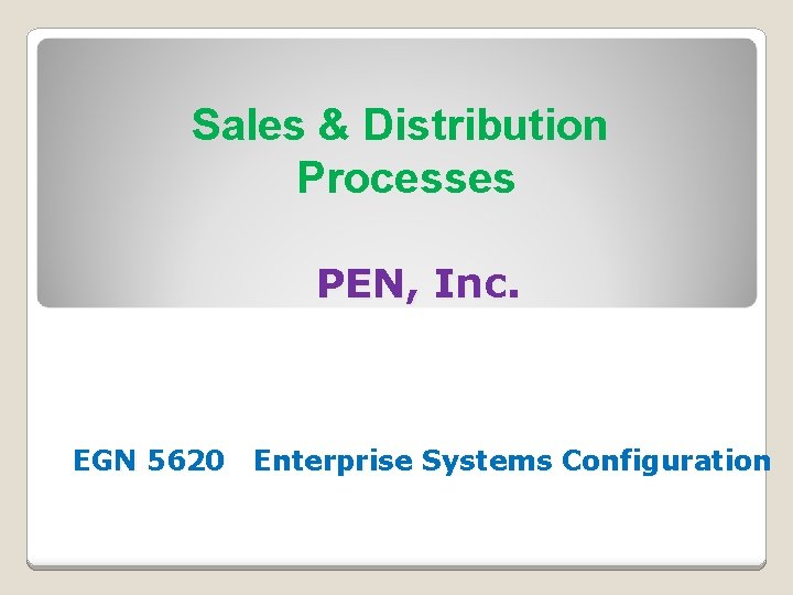 Sales & Distribution Processes PEN, Inc. EGN 5620 Enterprise Systems Configuration 