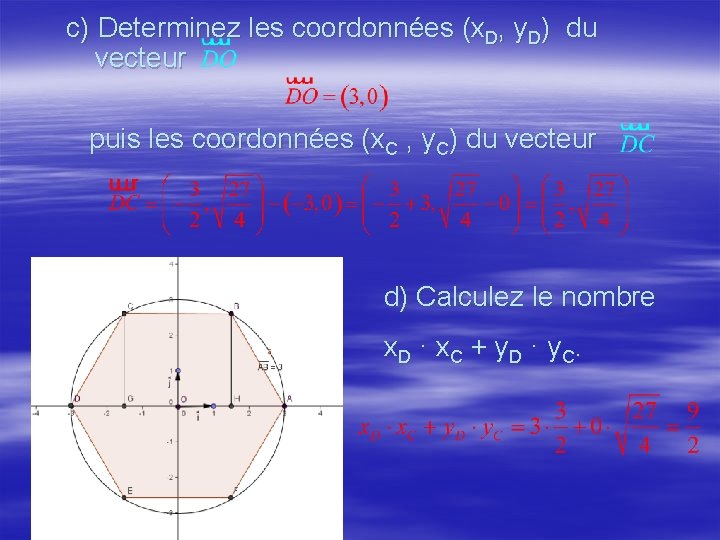 c) Determinez les coordonnées (x. D, y. D) du vecteur puis les coordonnées (x.