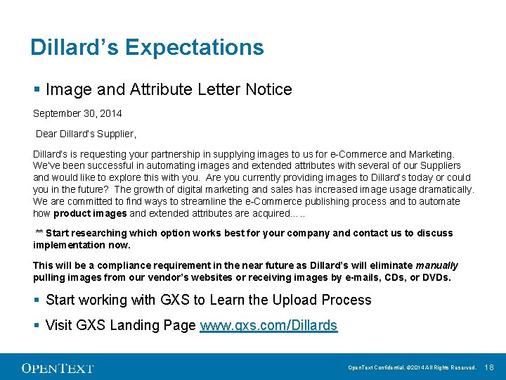 Dillard’s Expectations § Image and Attribute Letter Notice September 30, 2014 Dear Dillard’s Supplier,