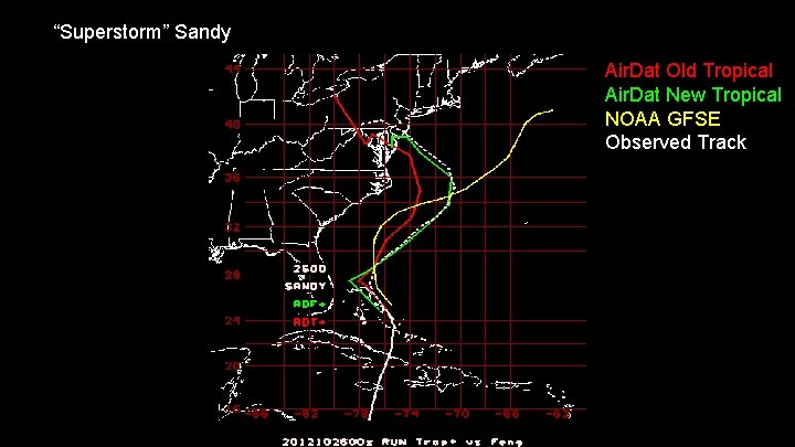 “Superstorm” Sandy Air. Dat Old Tropical Air. Dat New Tropical NOAA GFSE Observed Track