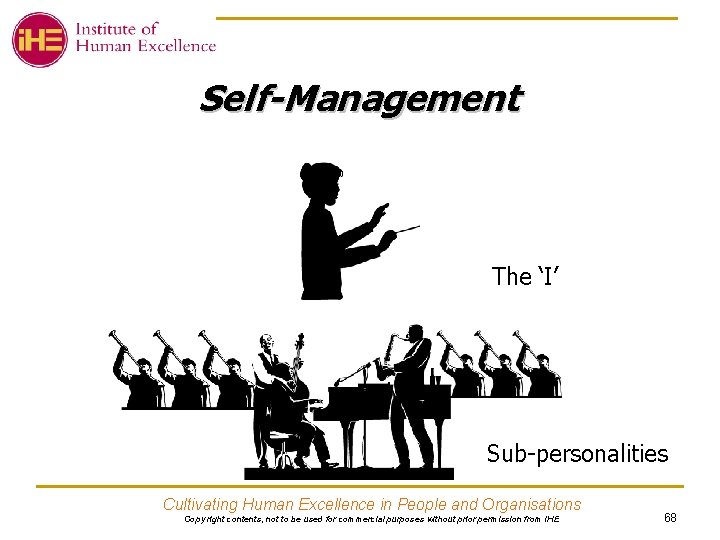 Self-Management The ‘I’ Sub-personalities Cultivating Human Excellence in People and Organisations Copy right contents,