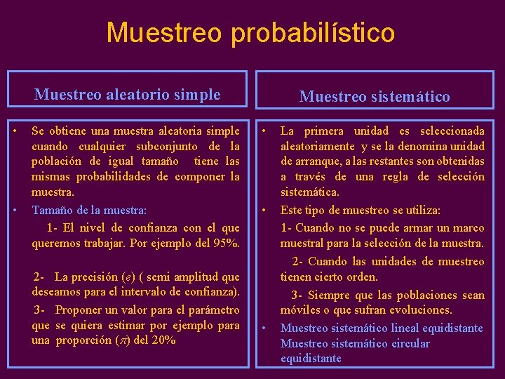 Muestreo probabilístico Muestreo aleatorio simple • Se obtiene una muestra aleatoria simple cuando cualquier