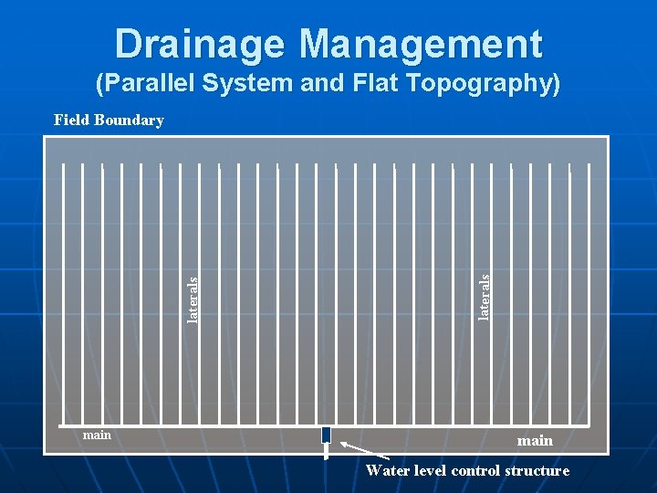 Drainage Management (Parallel System and Flat Topography) main laterals Field Boundary main Water level